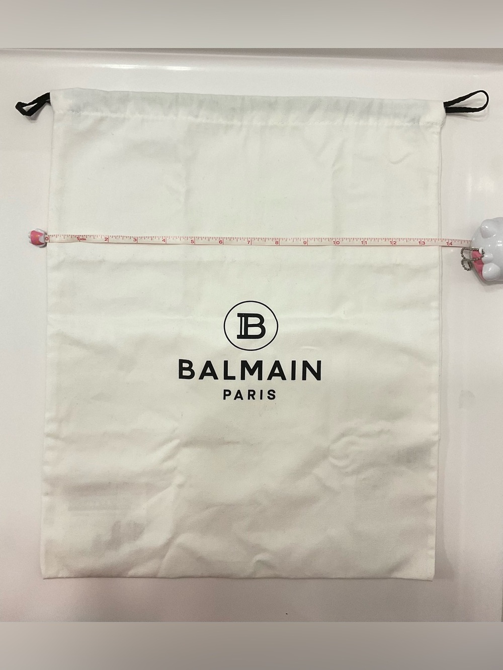 Balmain White Cotton Drawstring Dust Bag with Black Logo - Picture 2 of 5